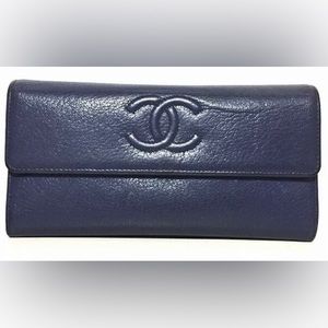 SOLD❤️ CHANEL - Dark Navy Leather Long Wallet